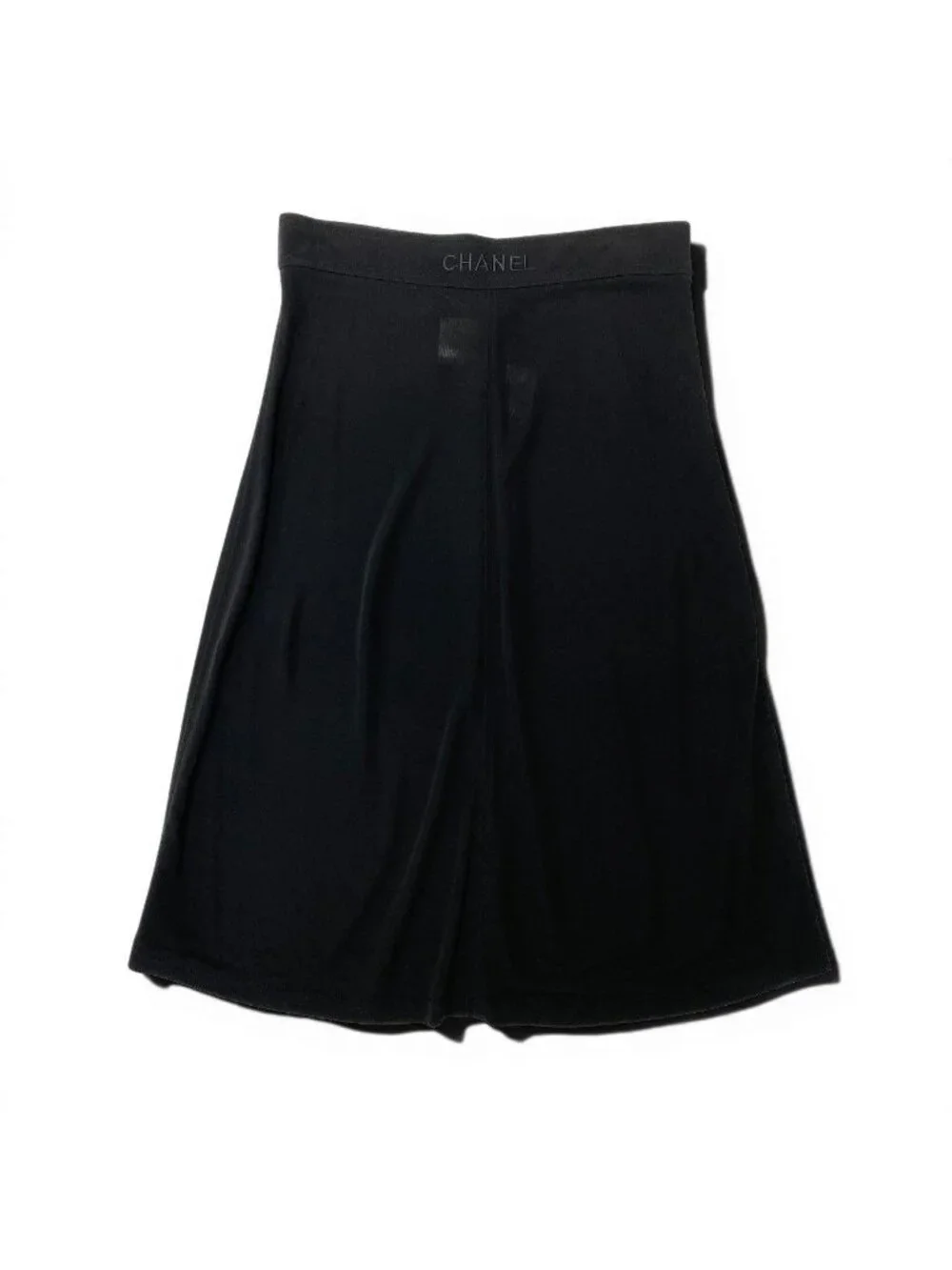 Chanel Boutique Logo Embroidery Stretch Black Rayon Flare Skirt